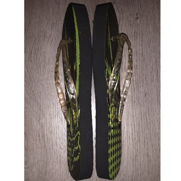 Fox Racing Logo Green and Black Flip Flops Sandals Women's Size 6 - 7 Motocross - Picture 4 of 7